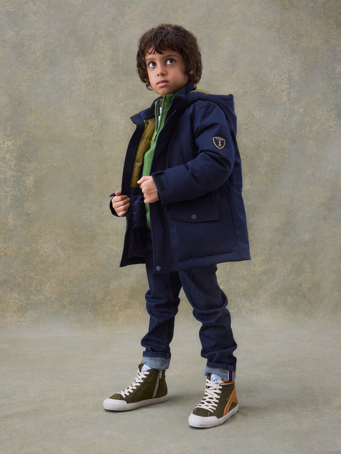 Parka blu navy look da ragazzo inverno 2024