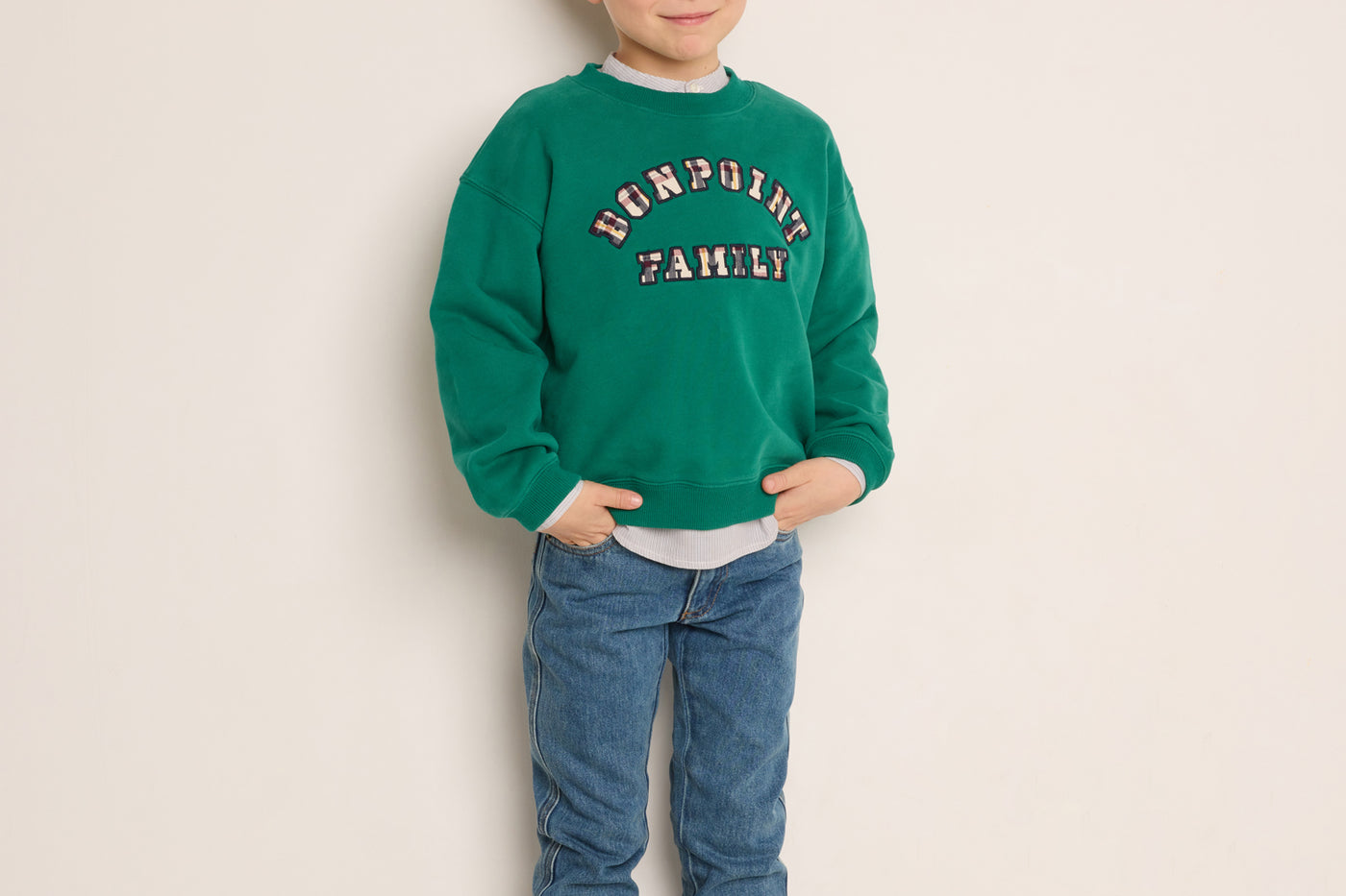 Winter 2023 boy's look green sweatshirt