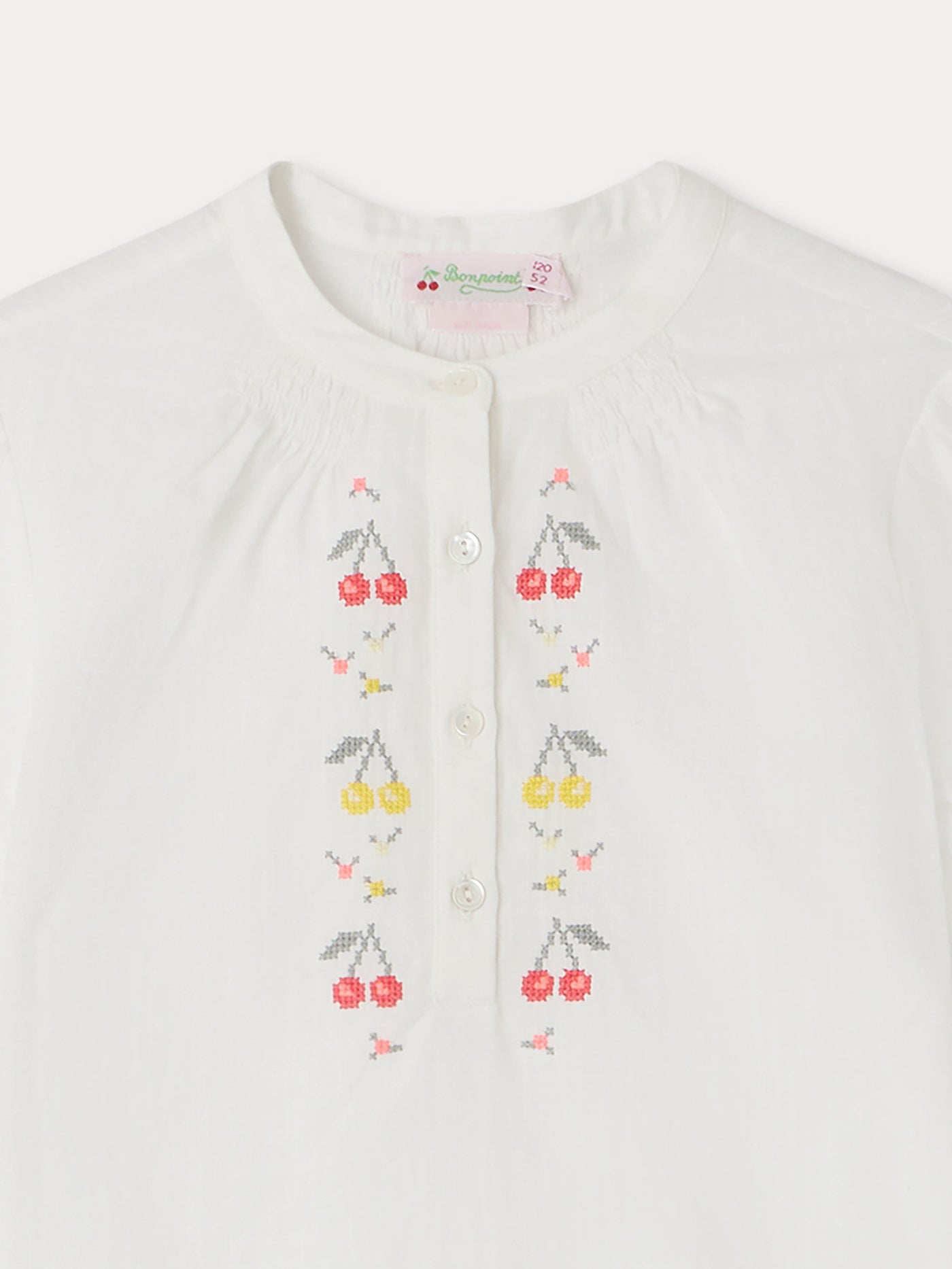 Blusa Greta bianco latte con ricamo ciliegie