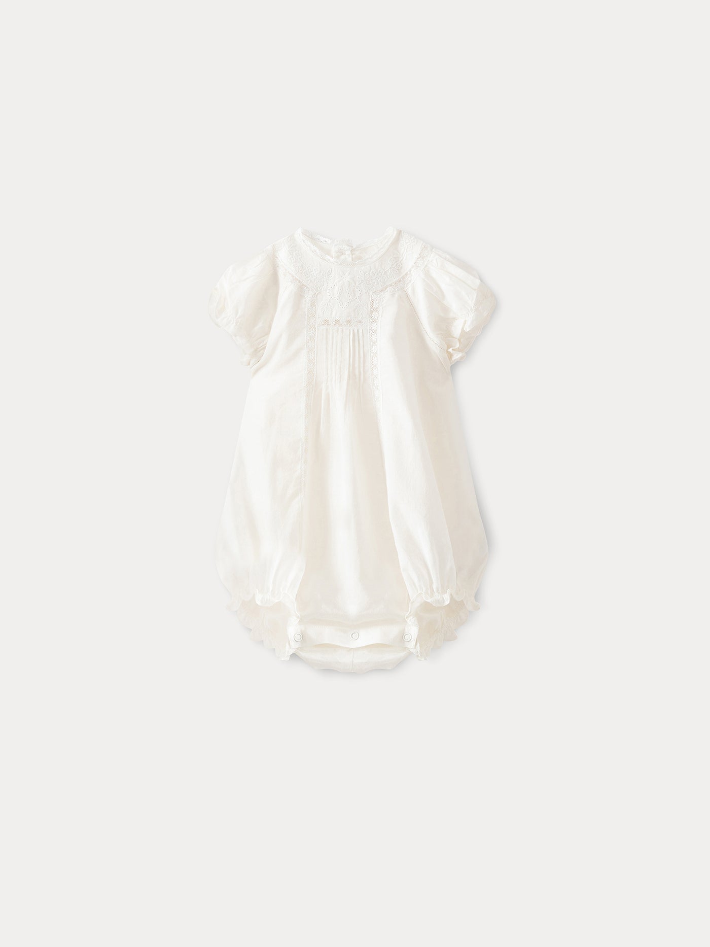 Tutina neonato in voile dobby bianco latte