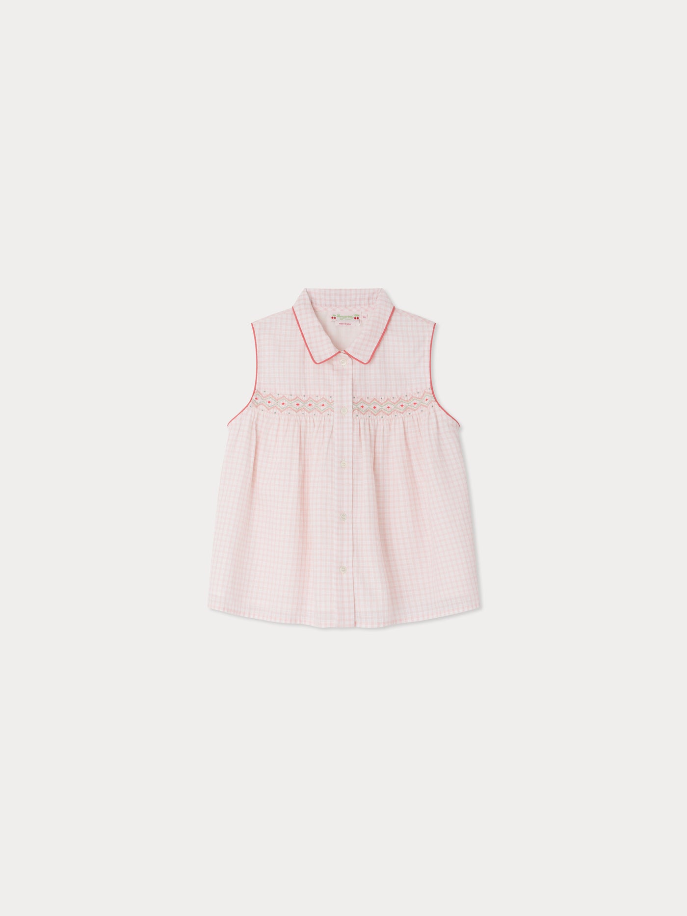 Blusa Fedra con punto smock e quadri ricamati