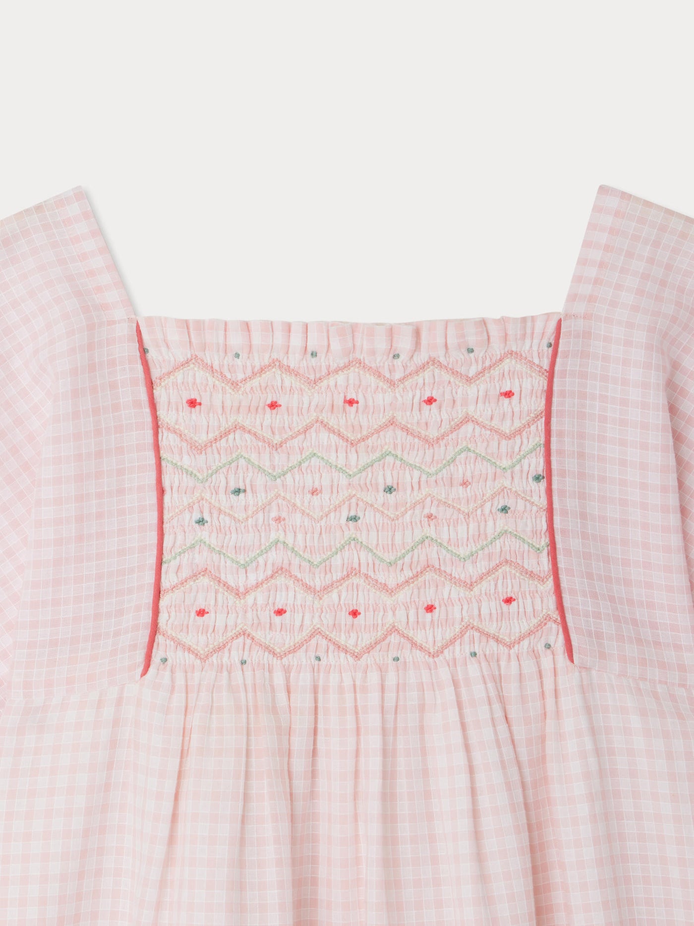 Paysanne dress in smocked and embroidered checks