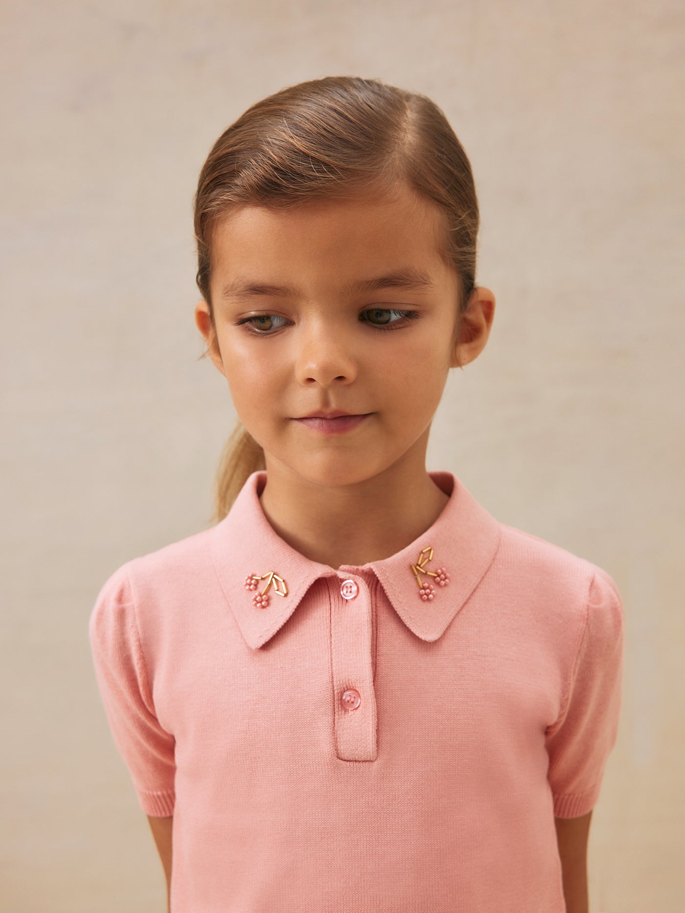 Elissa polo with pearl cherry embroideries