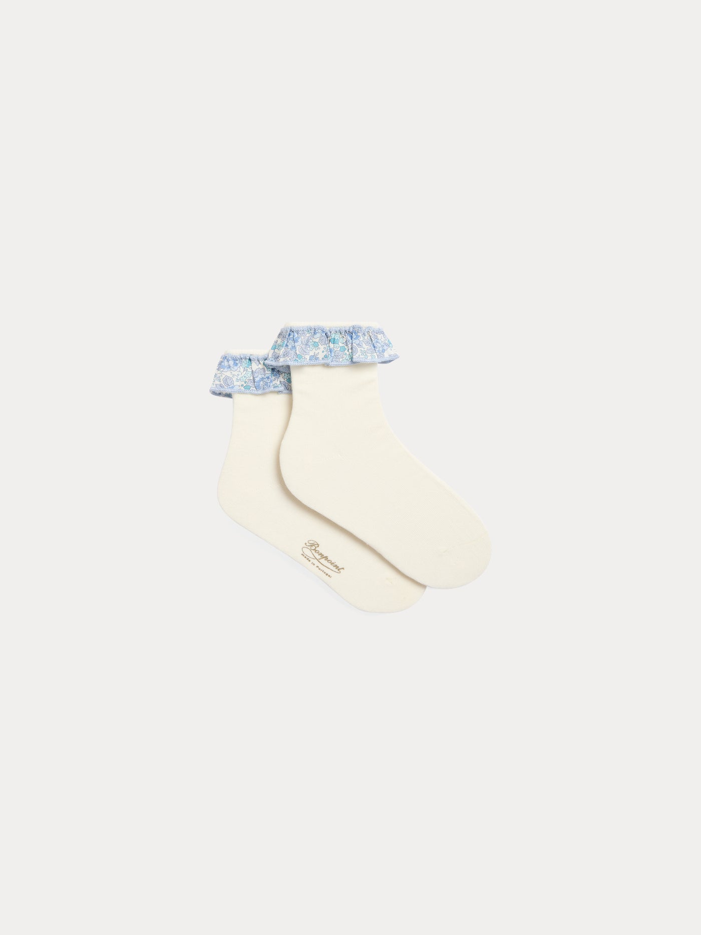 Feather socks with ruffles made with blue Liberty fabrics