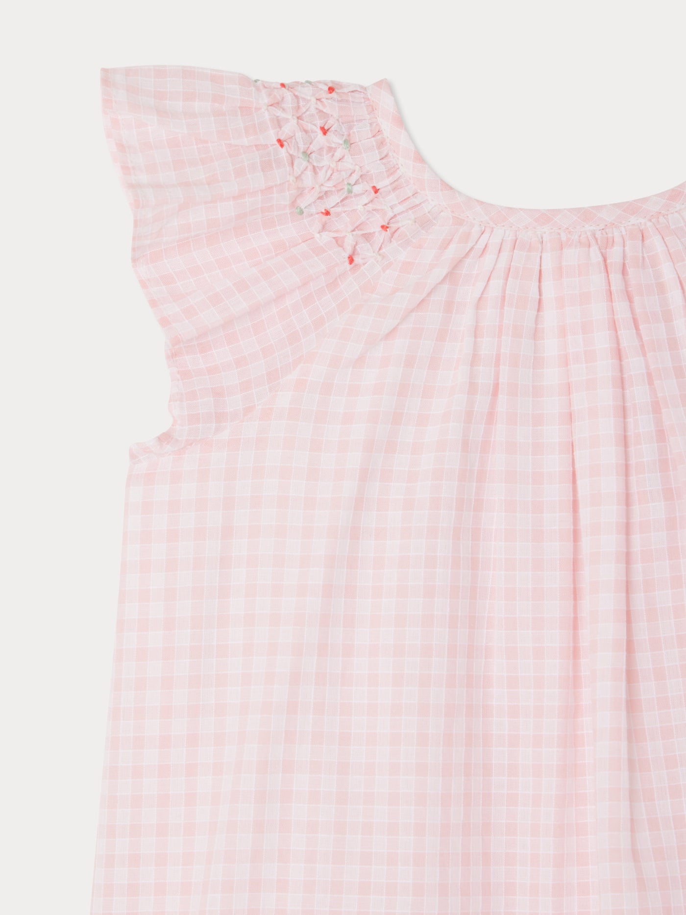 Carmella dress in smocked and embroidered checks