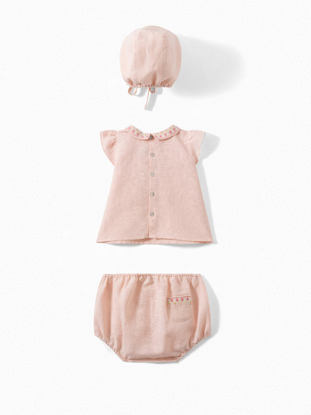 Baby Embroidered Cotton and Linen Set pink