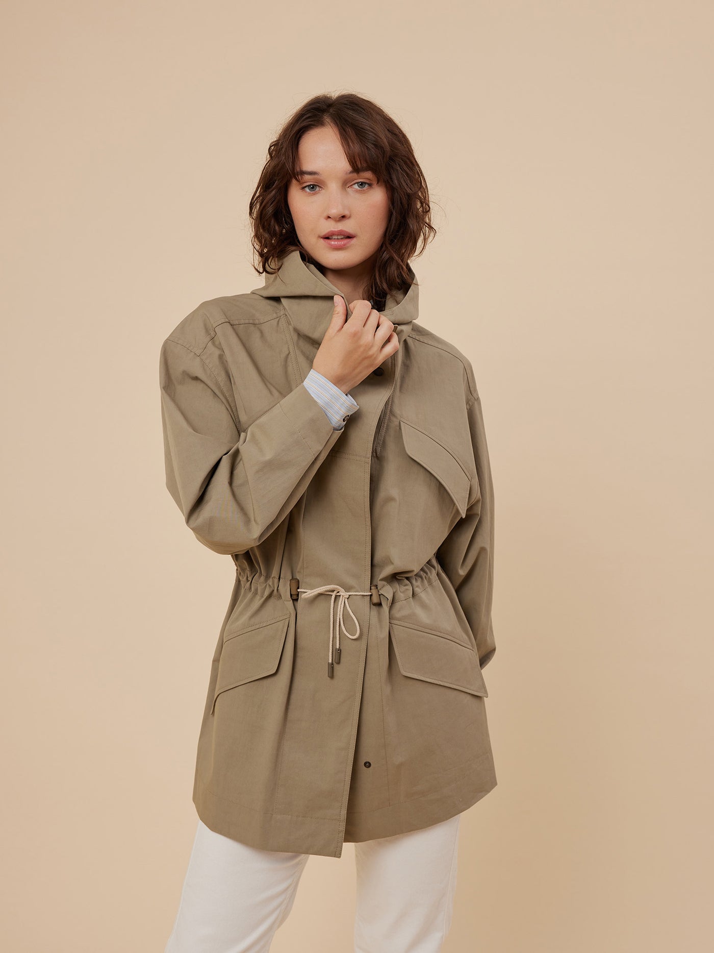 Cotton safari jacket with stand-up collar